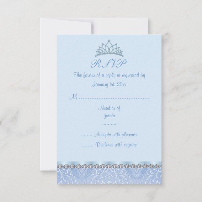 Carte de réponse Blue Tiara & Damask Sweet16 (Devant)