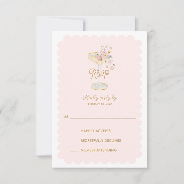Carte de réponse Blush Pink Petals et Prosecco (Devant)