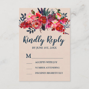 Carte de réponse Boho Red Floral RSVP