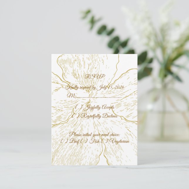 Carte de réponse botanique à motif floral doré (Debout devant)