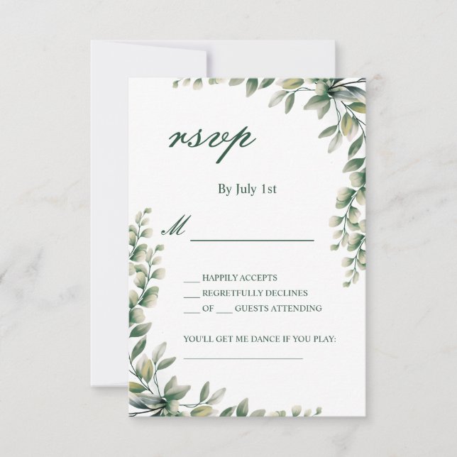 Carte de réponse botanique de mariage aux feuilles (Devant)