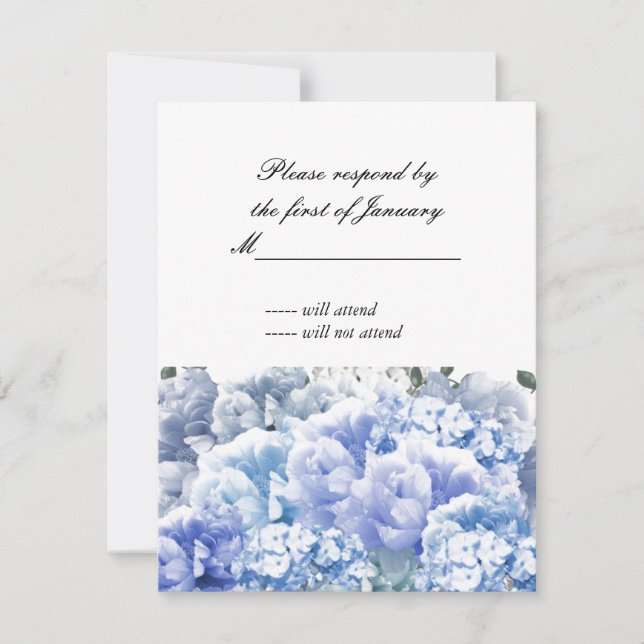 Carte de réponse Bouquet Monochrome Bleu de Fleurs (Devant)