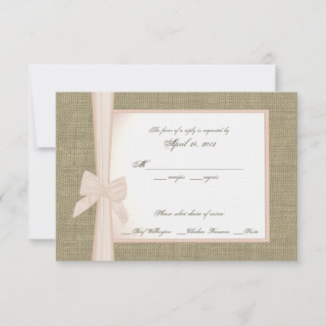 Carte de réponse Burlap et Blush Bow (Devant)