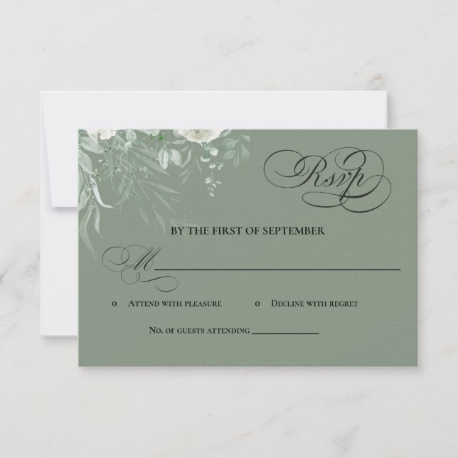 Carte de réponse calligraphiée avec verdure vert s (Devant)