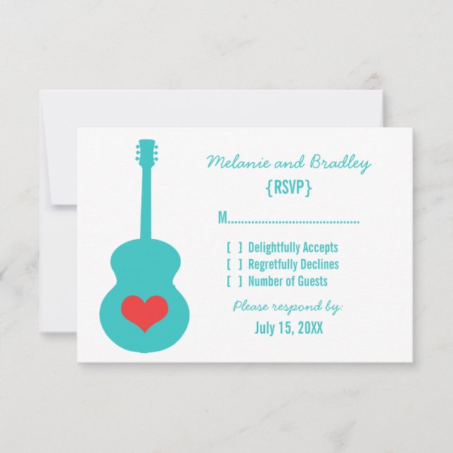 Carte de réponse cardiaque Aqua/Red Guitar (Devant)