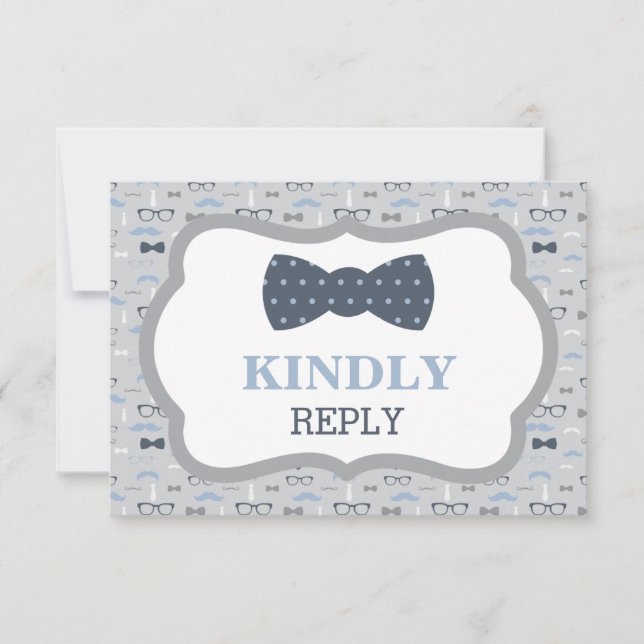 Carte de réponse, carte RSVP, Cravate Bow, bleu, g (Devant)