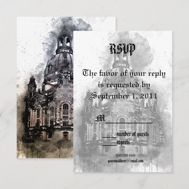 Carte de réponse Cathédrale à l'aquarelle (Devant / Derrière)