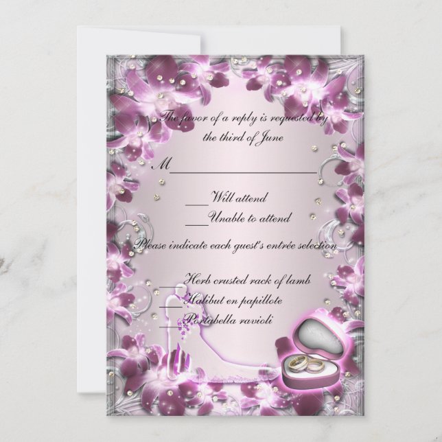 Carte de réponse chic florale violette tendance (Devant)
