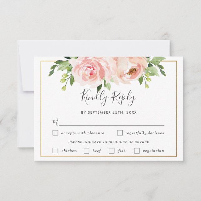 Carte de réponse chic pour mariage floral rose (Devant)