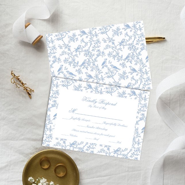 Carte de réponse Classique Bleu Floral Garden Toil (Créateur téléchargé)
