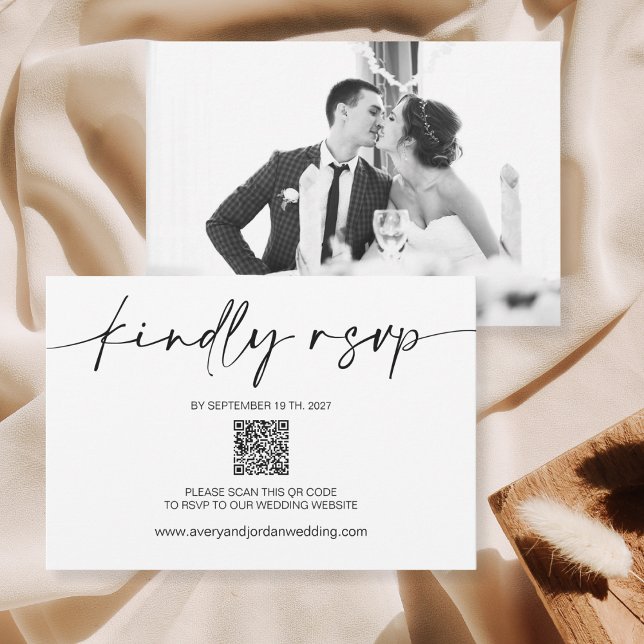 Carte de réponse Code QR | RSVP Noir & Blanc Photo (Créateur téléchargé)
