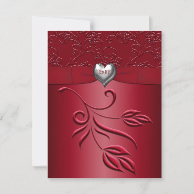 Carte de réponse Coeur Argent Rouge Riche (Devant)