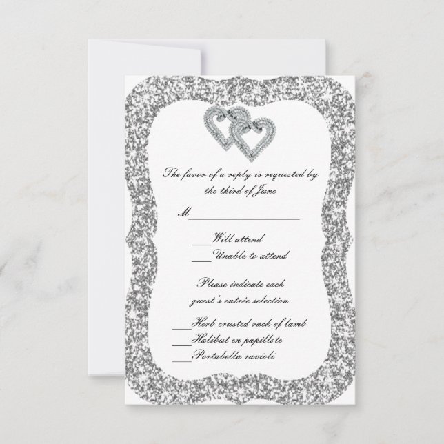 Carte de réponse Cœurs de diamant Paillettes argen (Devant)