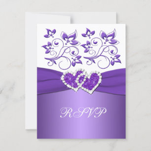 Carte de réponse coeurs joints floraux violet et b