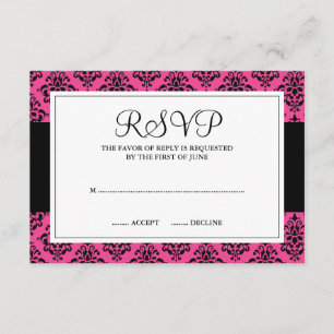 Carte de réponse Damas rose et noir