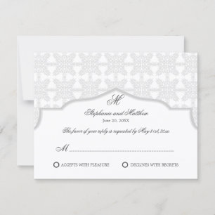 Carte de réponse Damask Monogram Silver Grey