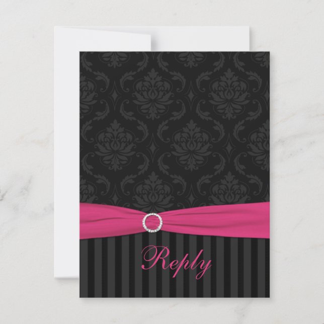 Carte de réponse Damassé Gris Rose Noir à Rayures  (Devant)