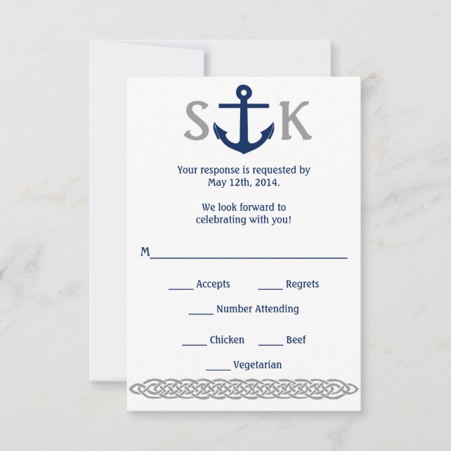 Carte de réponse d'ancre nautique Navy et Gris (Devant)