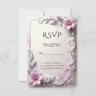 Carte de réponse de cadre floral rose
