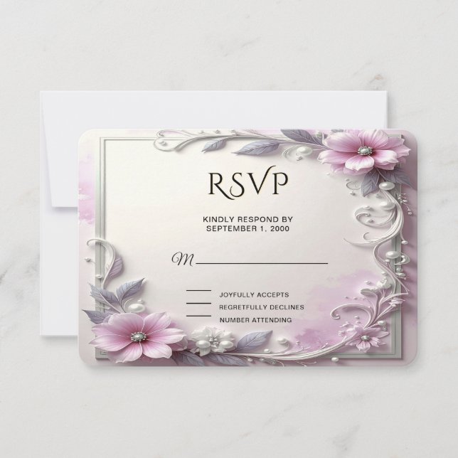 Carte de réponse de cadre floral rose (Devant)