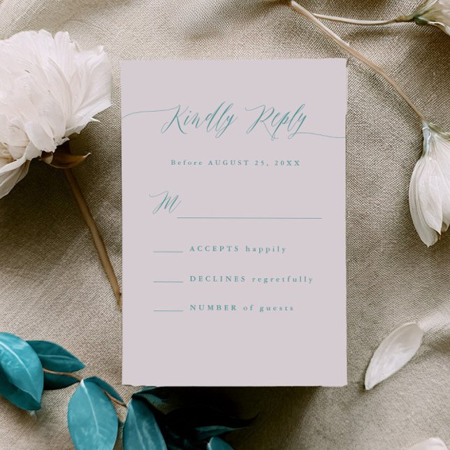 Carte de réponse de calligraphie RSVP bleu aqua mi (Créateur téléchargé)