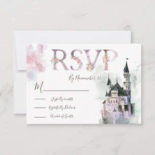 Carte de réponse de château enchanté aquarelle RSV