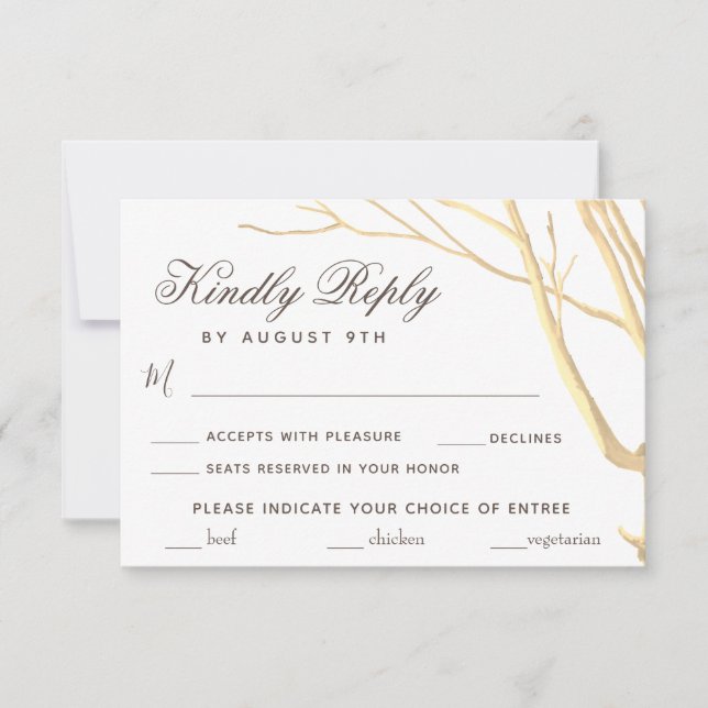 Carte de réponse de choix de menu de mariage avec  (Devant)