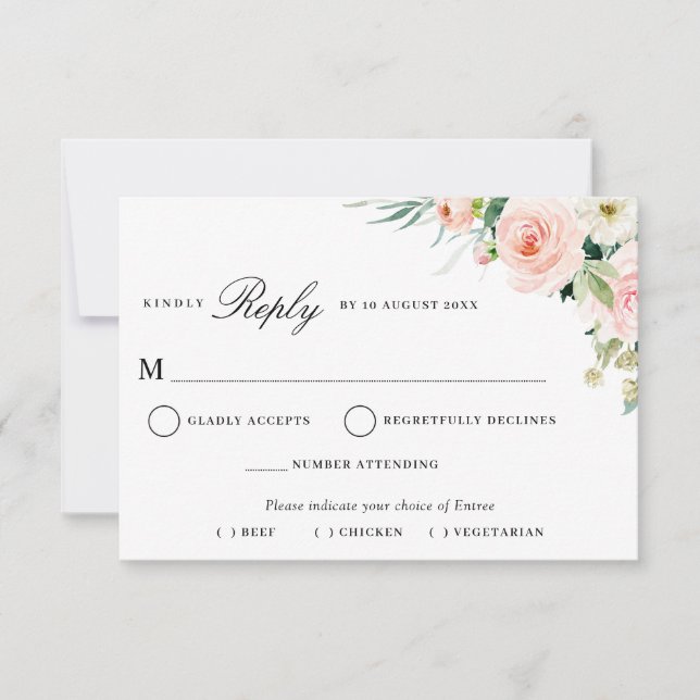 carte de réponse de choix de repas florale rose mo (Devant)