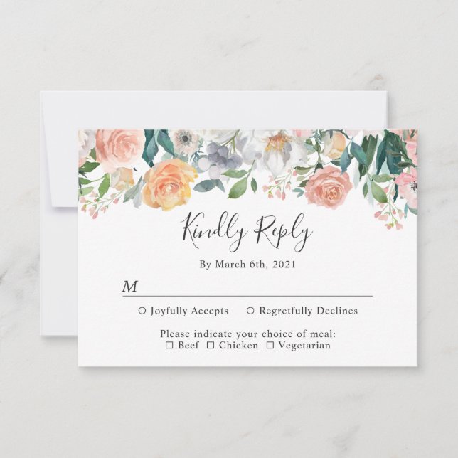 Carte de réponse de choix de repas pour mariage fl (Devant)