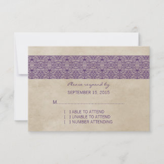 Carte de réponse de dentelle violette rustique