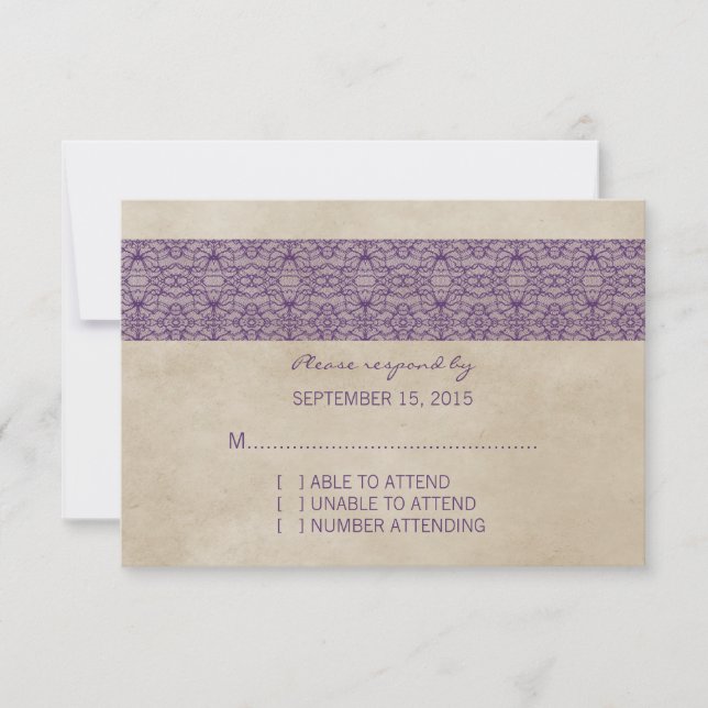 Carte de réponse de dentelle violette rustique (Devant)