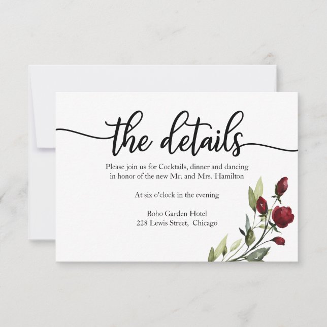 Carte de réponse de détails de mariage floral bord (Devant)