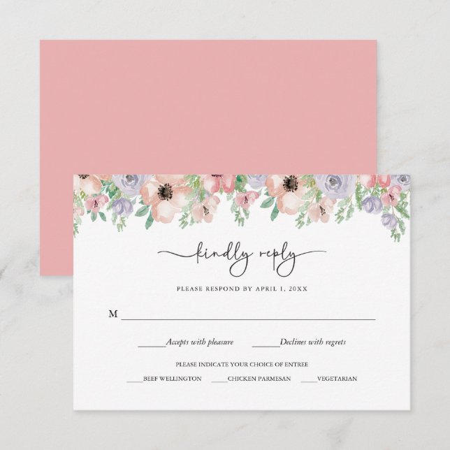 Carte de réponse de fête florale pastel élégante (Devant / Derrière)