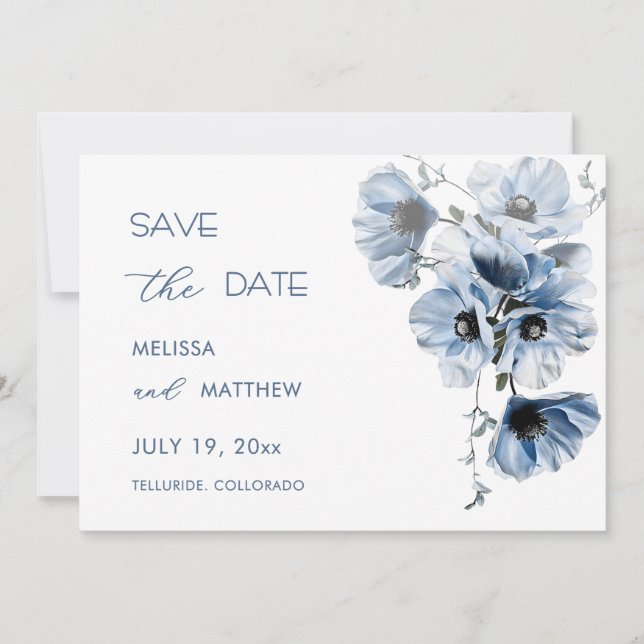 Carte de réponse de fleur transparente bleue RSVP (Devant)