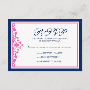 Carte de réponse de Flourish de bleu marine et de