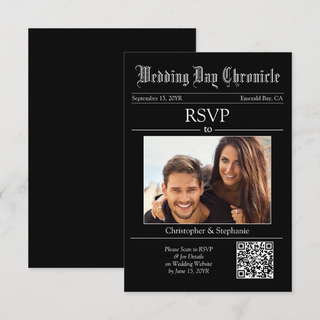 Carte de réponse de journal noir à code QR avec 1  (Devant / Derrière)
