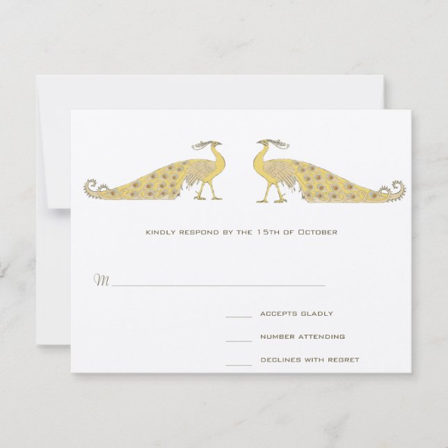 Carte de réponse de la parade de paon Art Nouveau (Devant)