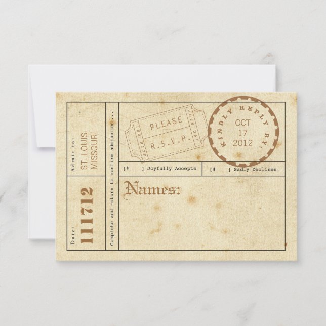 Carte de réponse de l'onglet Billets vintages (Devant)