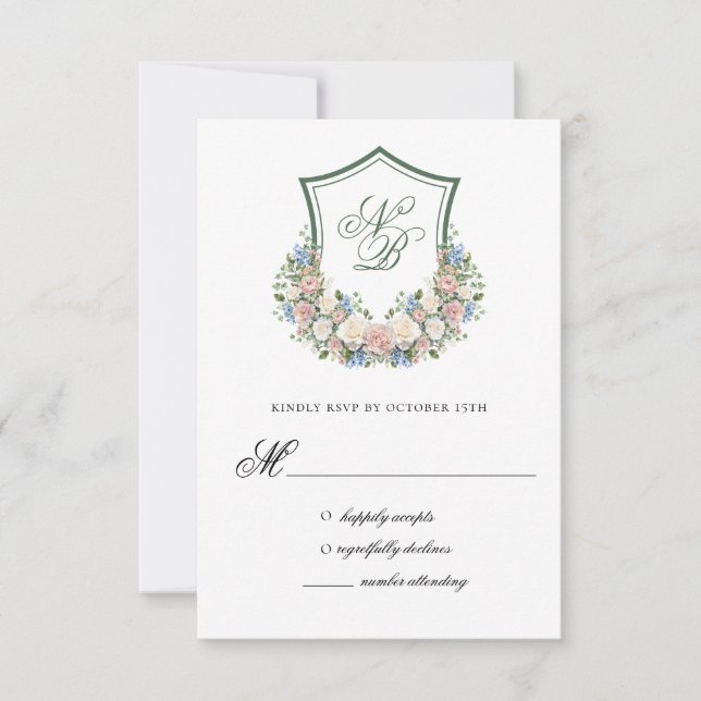 Carte de réponse de mariage à armoiries florales b (Devant)