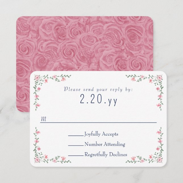 Carte de réponse de mariage à bordure de vigne de  (Devant / Derrière)