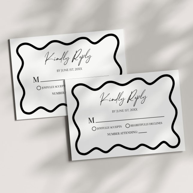Carte de réponse de mariage à bordure ondulée élég (Créateur téléchargé)
