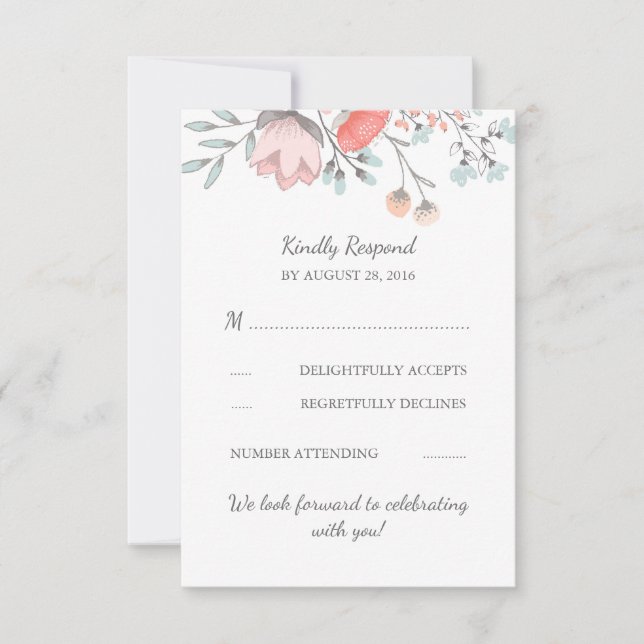 Carte de réponse de mariage à bouquet floral vinta (Devant)