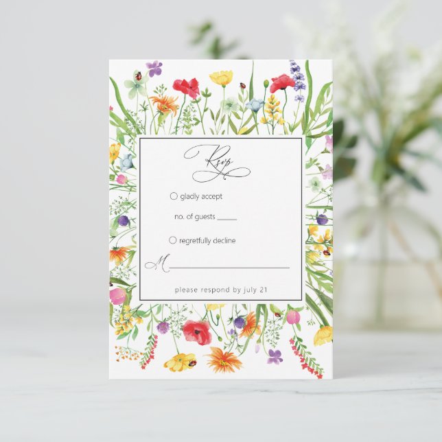 Carte de réponse de mariage à cadre de fleur sauva (Debout devant)