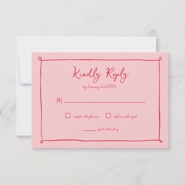 Carte de réponse de mariage à cadre dessiné à la m (Devant)