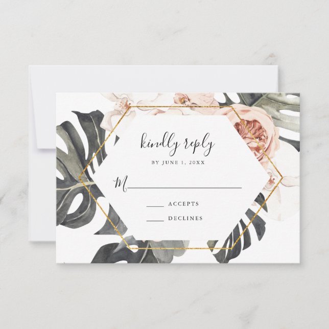 Carte de réponse de mariage à cadre doré floral tr (Devant)
