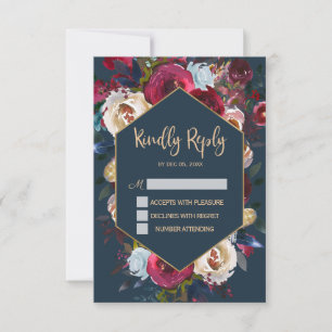 Carte de réponse de mariage à cadre floral Bourgog