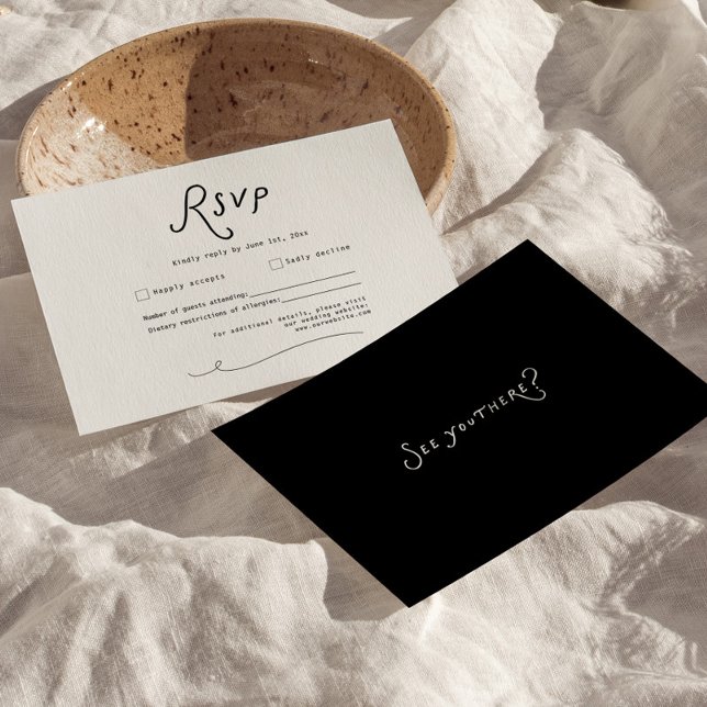 Carte de réponse de mariage à calligraphie fantais (Whimsical Calligraphy Wedding RSVP Card Minimalist)