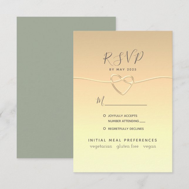 Carte de réponse de mariage à calligraphie vert sa (Devant / Derrière)