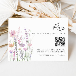 Carte de réponse de mariage à code QR Fleur sauvag
