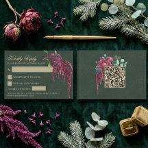 Carte de réponse de mariage à code QR Floral Profo